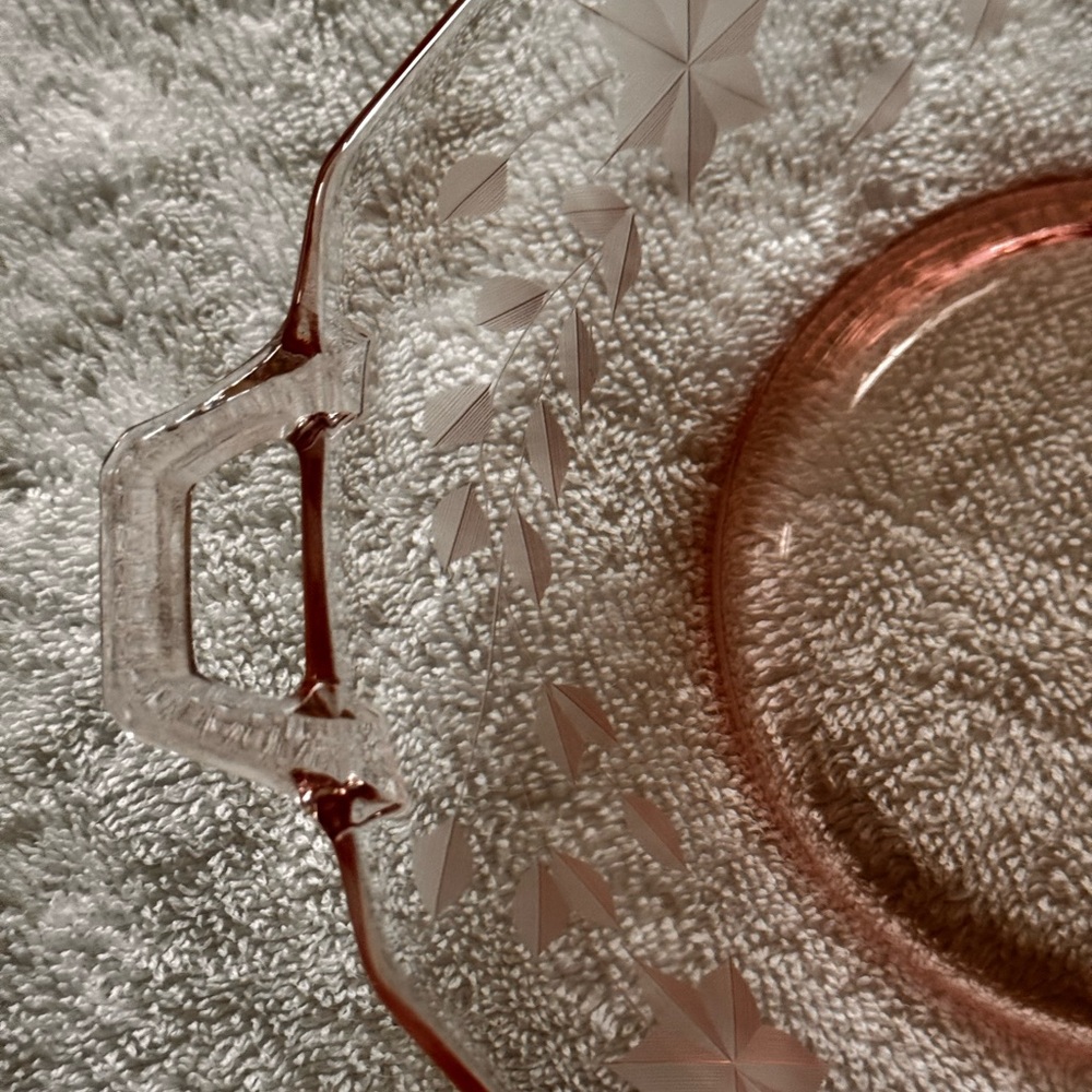 Pink Depression Etched Glass Octagon Serving Bowl